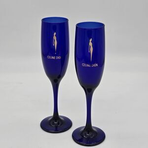 Celine Dion Collectors Concert Cobalt Blue Champaign Glasses Flutes Set of 2
